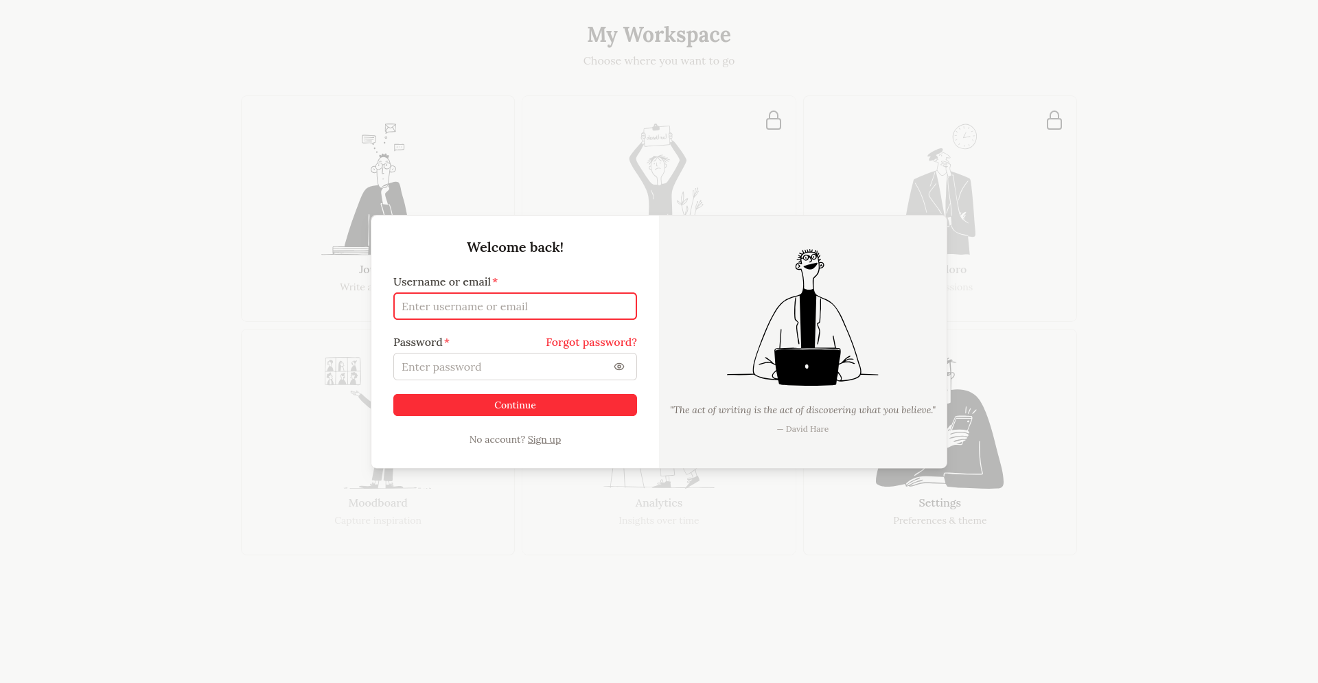Inlogscherm van de workspace